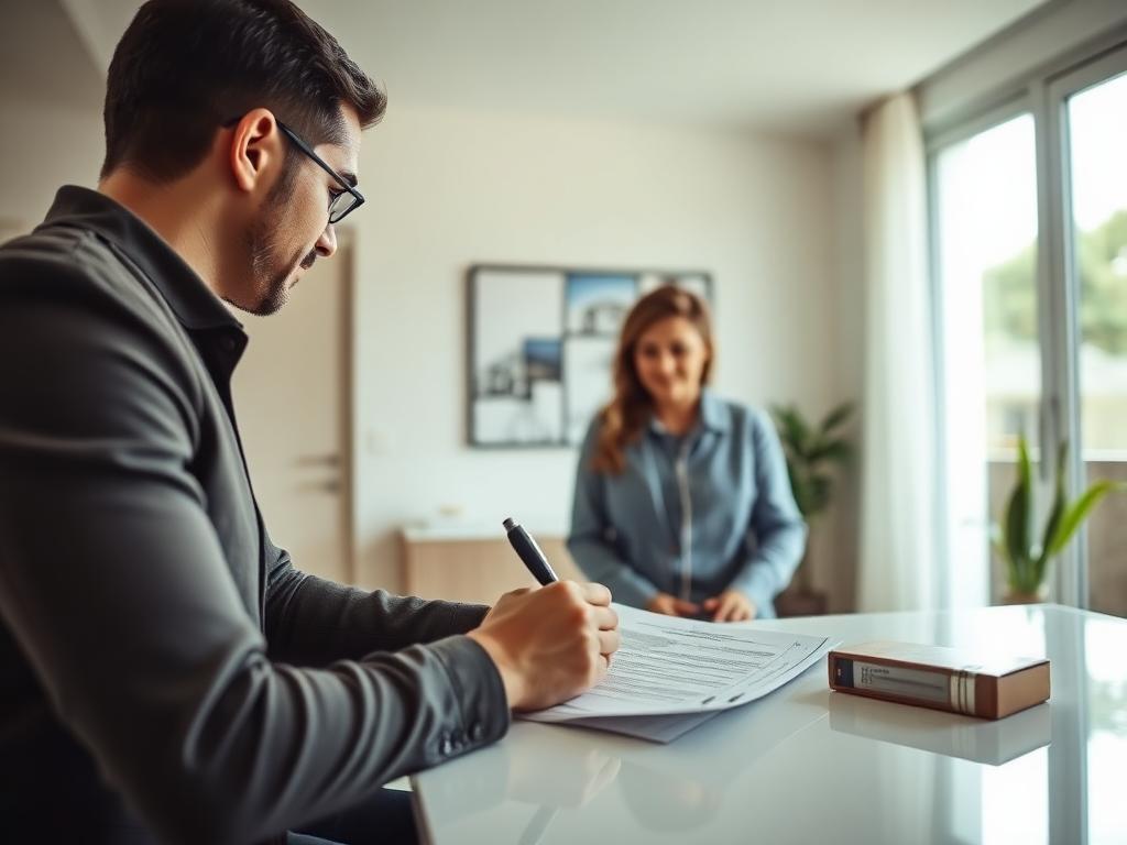 Cliente firmando la documentación de compraventa de una casa